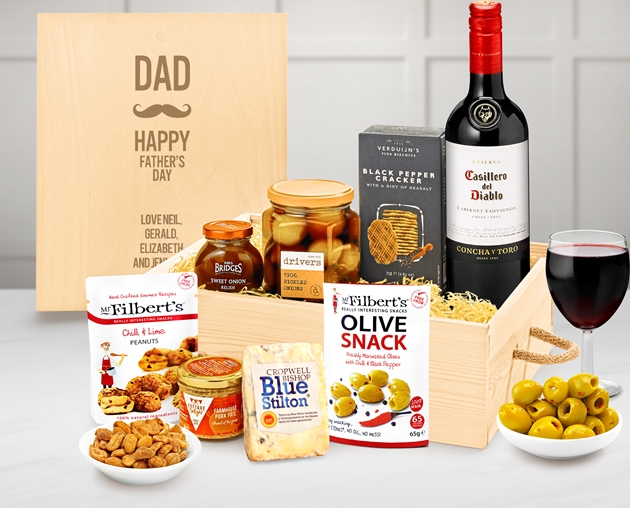 Father's Day Personalised Cheese & Pâté Selection Gift Box With Red Wine